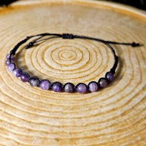 Unpolished Amethyst Shamballa Bracelet